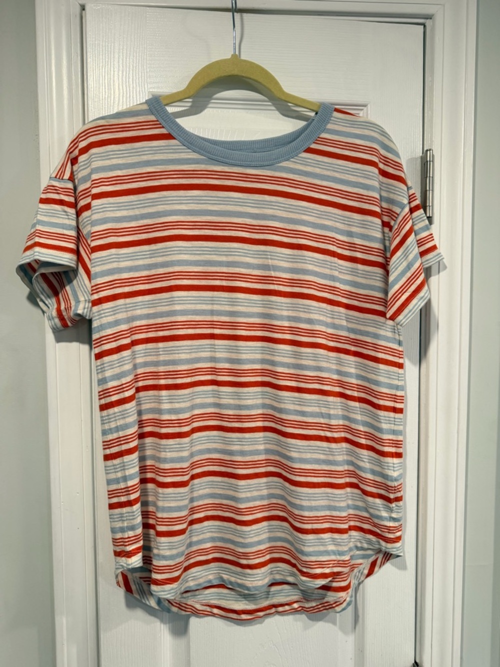 NWOT Madewell Size M Blue Striped Slub Cotton Ribbed Crew Neck Short Sleeve Tee
